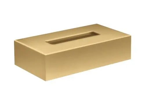 Kosmetiktuchbox in gebürsteter Goldoptik von AXOR, rechteckige Form mit Ausschnitt zur Entnahme von Tüchern, minimalistisch und funktional gestaltet.